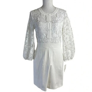 French Connection NEW Shema Button Down Dress White Size 6 Lace Preppy Crochet